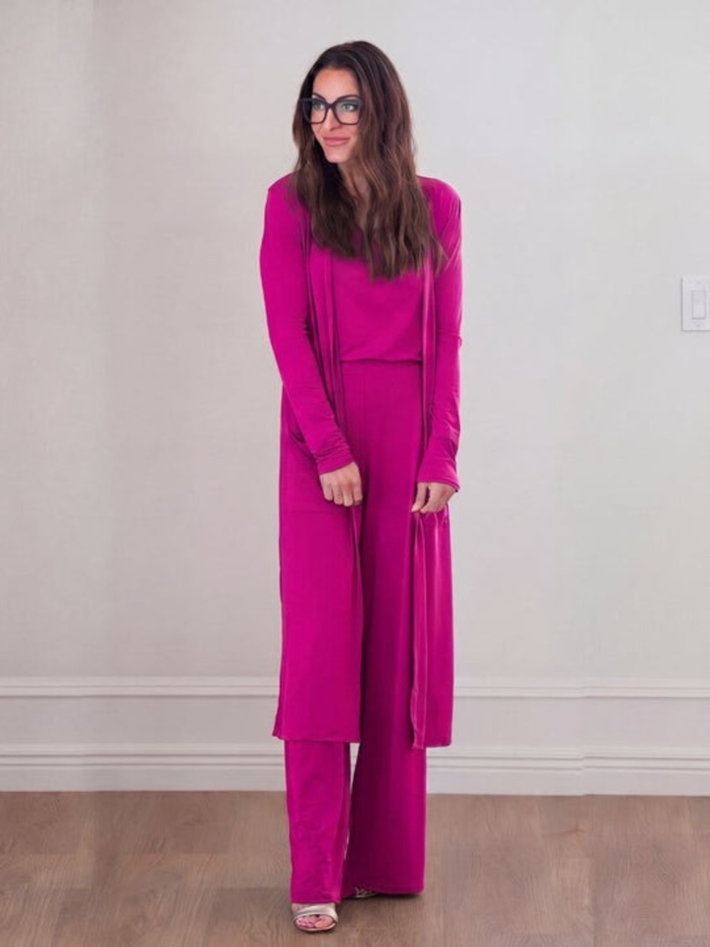 Fuchsia Wide-Leg Set with Longline Duster